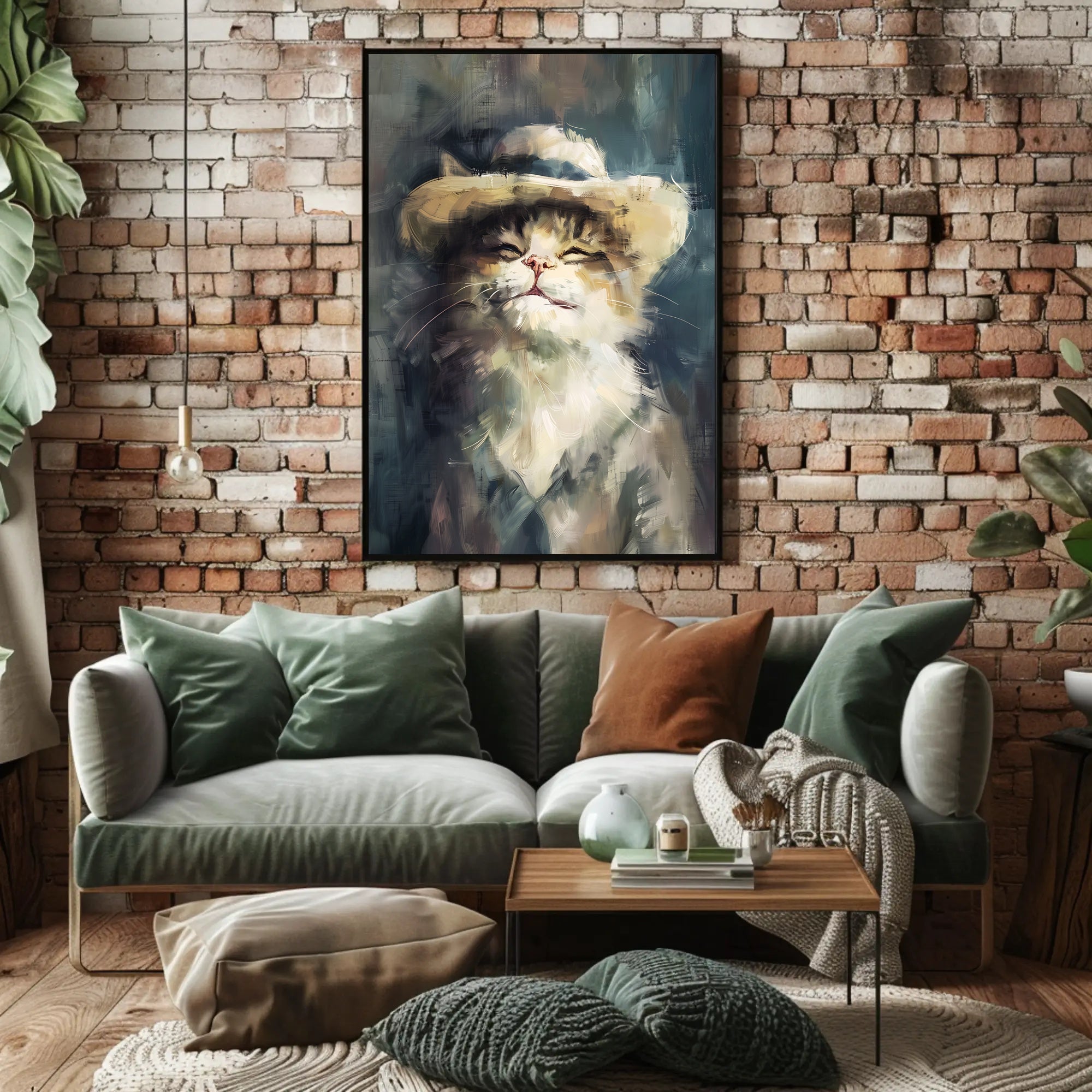 Cat in Straw Hat: Charming Animal Poster PosterGoat