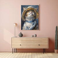 Cat in Straw Hat: Impressionistic Animal Poster PosterGoat