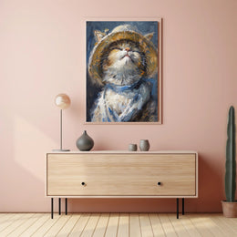 Cat in Straw Hat: Impressionistic Animal Poster PosterGoat
