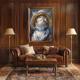 Cat in Straw Hat: Impressionistic Animal Poster PosterGoat