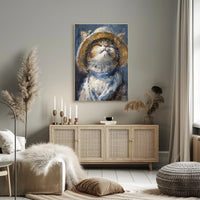 Cat in Straw Hat: Impressionistic Animal Poster PosterGoat