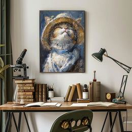 Cat in Straw Hat: Impressionistic Animal Poster PosterGoat