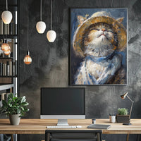 Cat in Straw Hat: Impressionistic Animal Poster PosterGoat