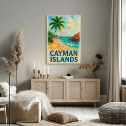 Cayman Islands Tropical Beach Scene Travel Poster PosterGoat
