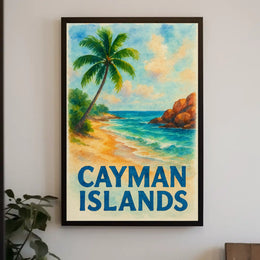 Cayman Islands Tropical Beach Scene Travel Poster PosterGoat