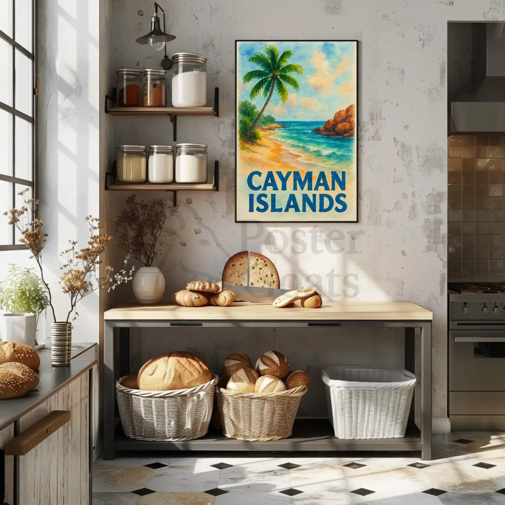 Cayman Islands Tropical Beach Scene Travel Poster PosterGoat
