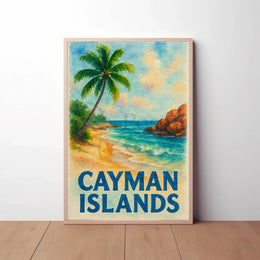 Cayman Islands Tropical Beach Scene Travel Poster PosterGoat