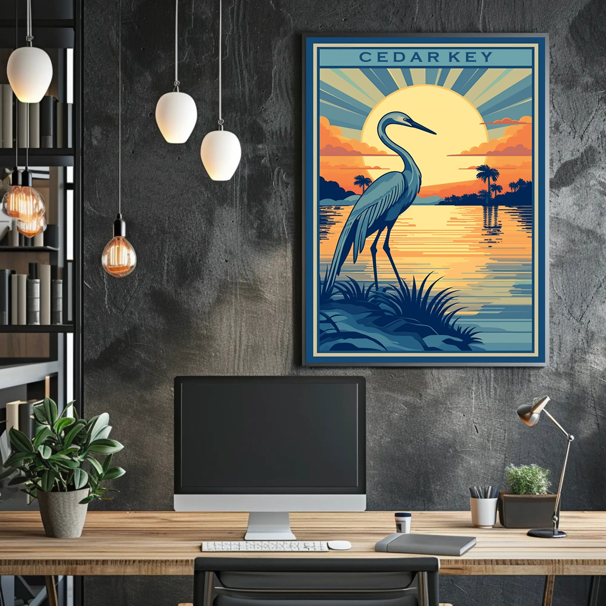 Cedar Key Vintage Sunset Travel Poster PosterGoat