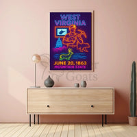 Celebratory Neon Tribute to West Virginia Heritage Poster PosterGoat
