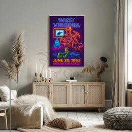 Celebratory Neon Tribute to West Virginia Heritage Poster PosterGoat