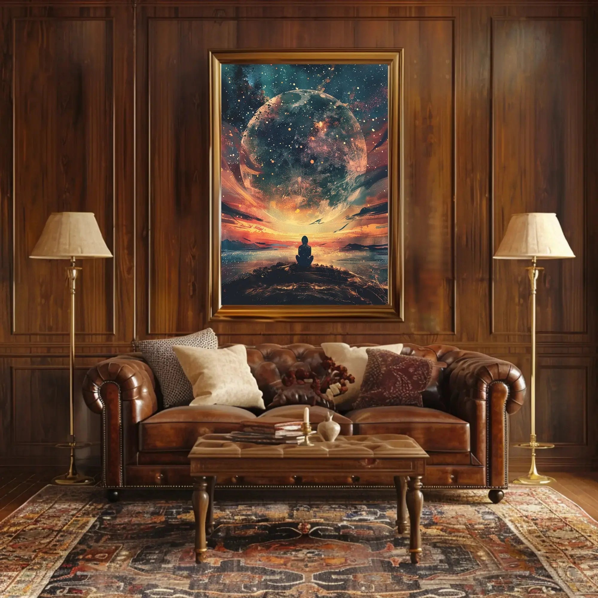 Celestial Meditation Scene Surreal Artistic Poster PosterGoat