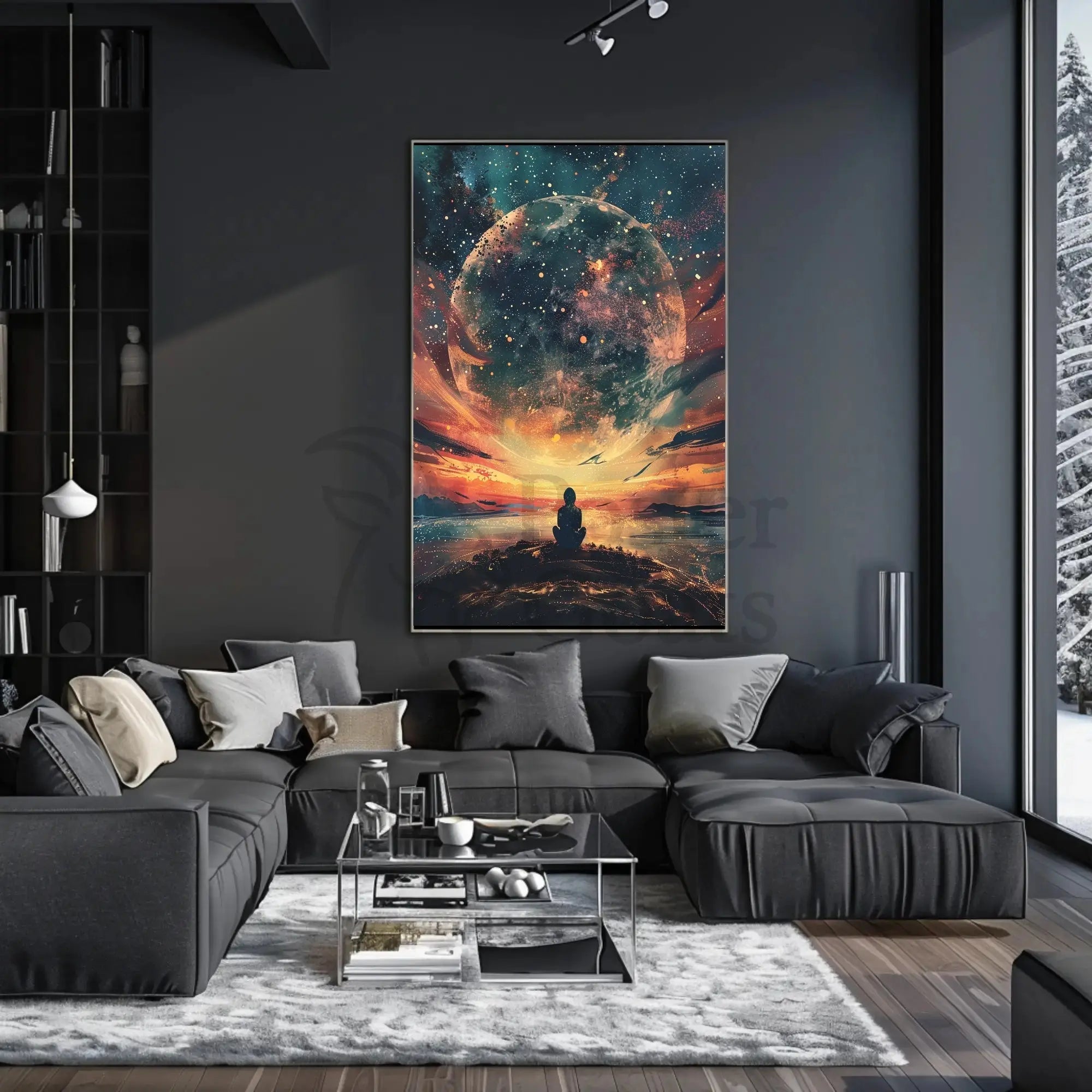 Celestial Meditation Scene Surreal Artistic Poster PosterGoat