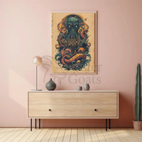 Cephalopod Creature Intrudes Fantastical City Artistic Poster PosterGoat