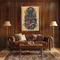 Cephalopod Creature Intrudes Fantastical City Artistic Poster PosterGoat