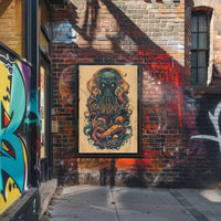 Cephalopod Creature Intrudes Fantastical City Artistic Poster PosterGoat
