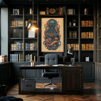 Cephalopod Creature Intrudes Fantastical City Artistic Poster PosterGoat