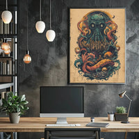 Cephalopod Creature Intrudes Fantastical City Artistic Poster PosterGoat
