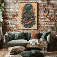 Cephalopod Creature Intrudes Fantastical City Artistic Poster PosterGoat