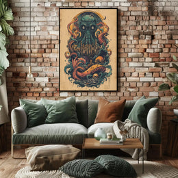 Cephalopod Creature Intrudes Fantastical City Artistic Poster PosterGoat