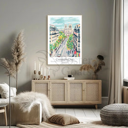 Champagne Cityscape Paris Travel Poster PosterGoat