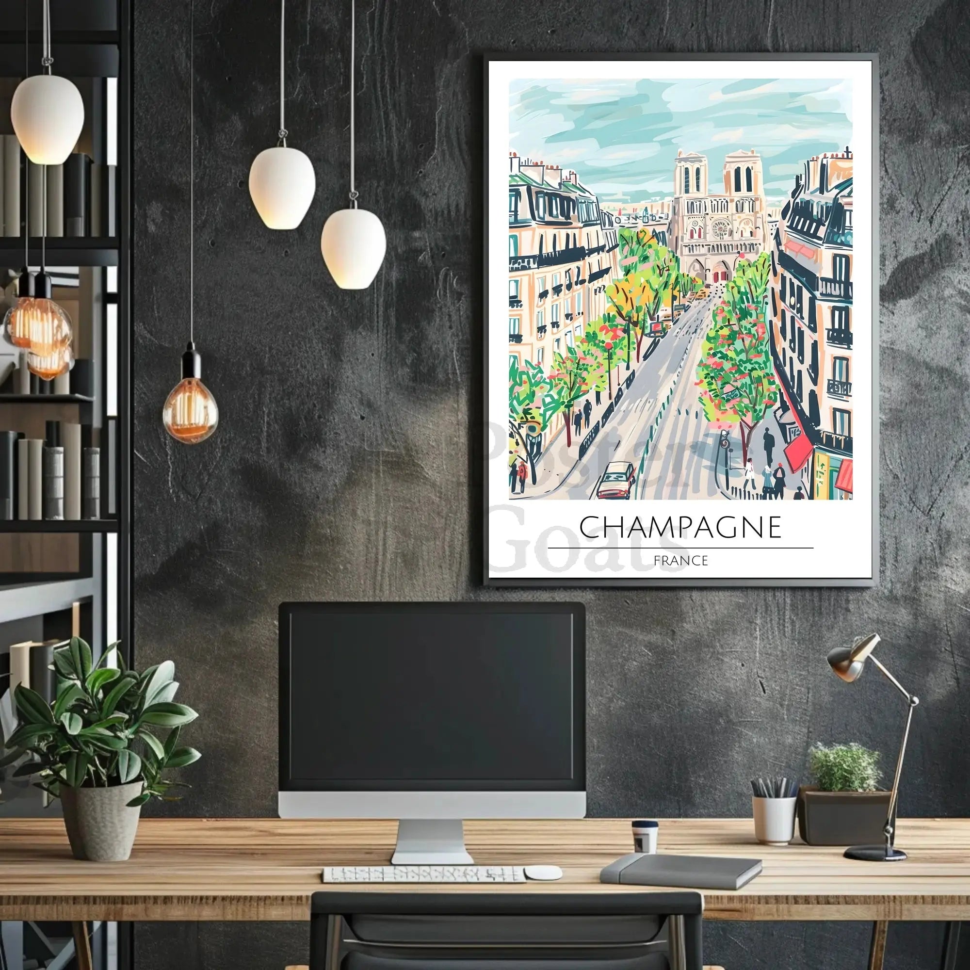Champagne Cityscape Paris Travel Poster PosterGoat