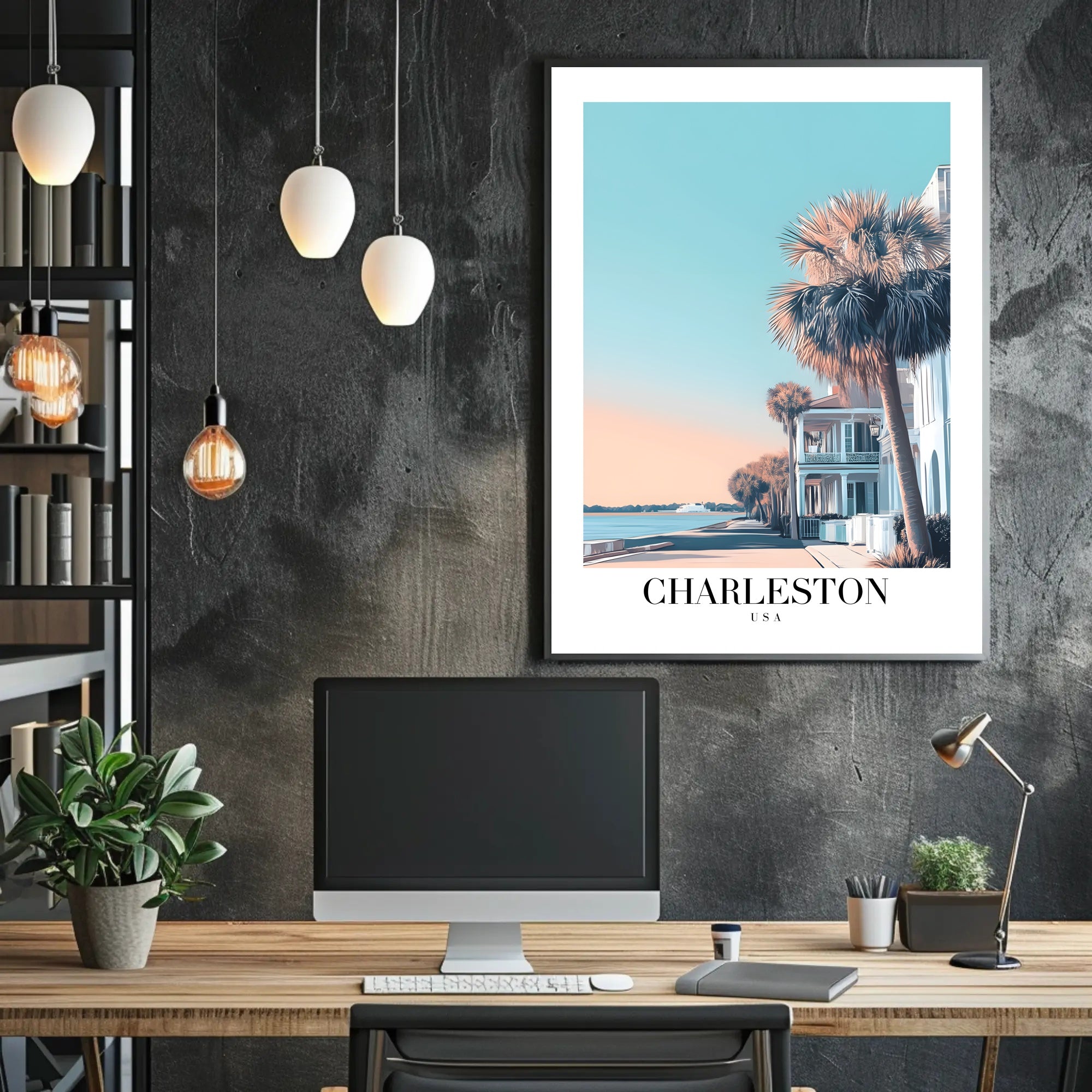 Charleston Coastal Scene Modern Travel Poster PosterGoat