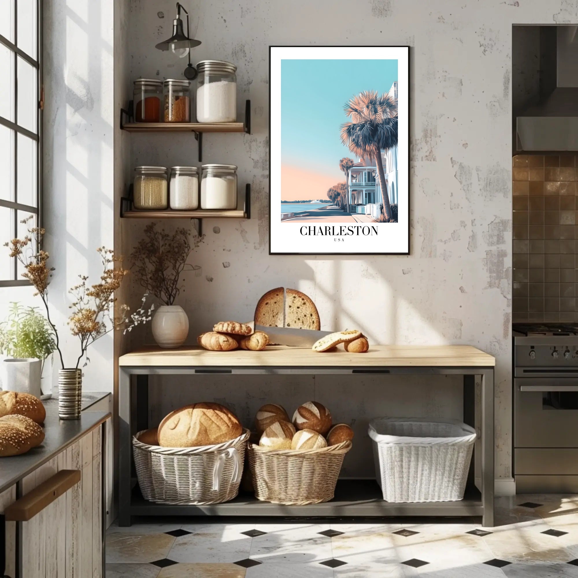 Charleston Coastal Scene Modern Travel Poster PosterGoat