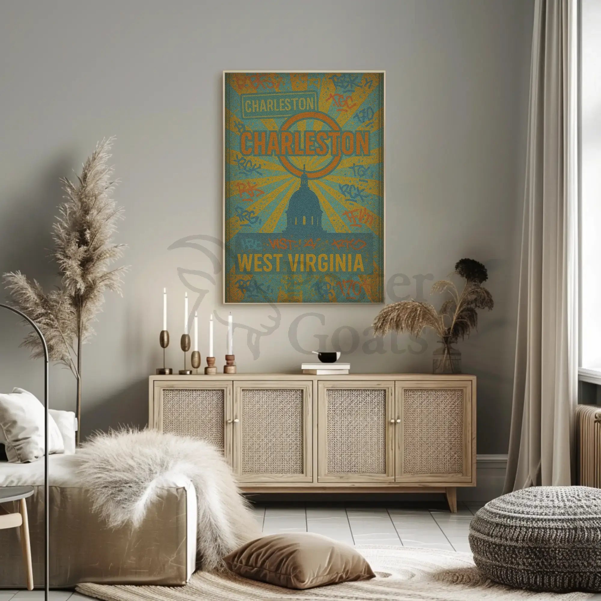 Charleston Sunrise Graffiti Silhouette Travel Poster PosterGoat