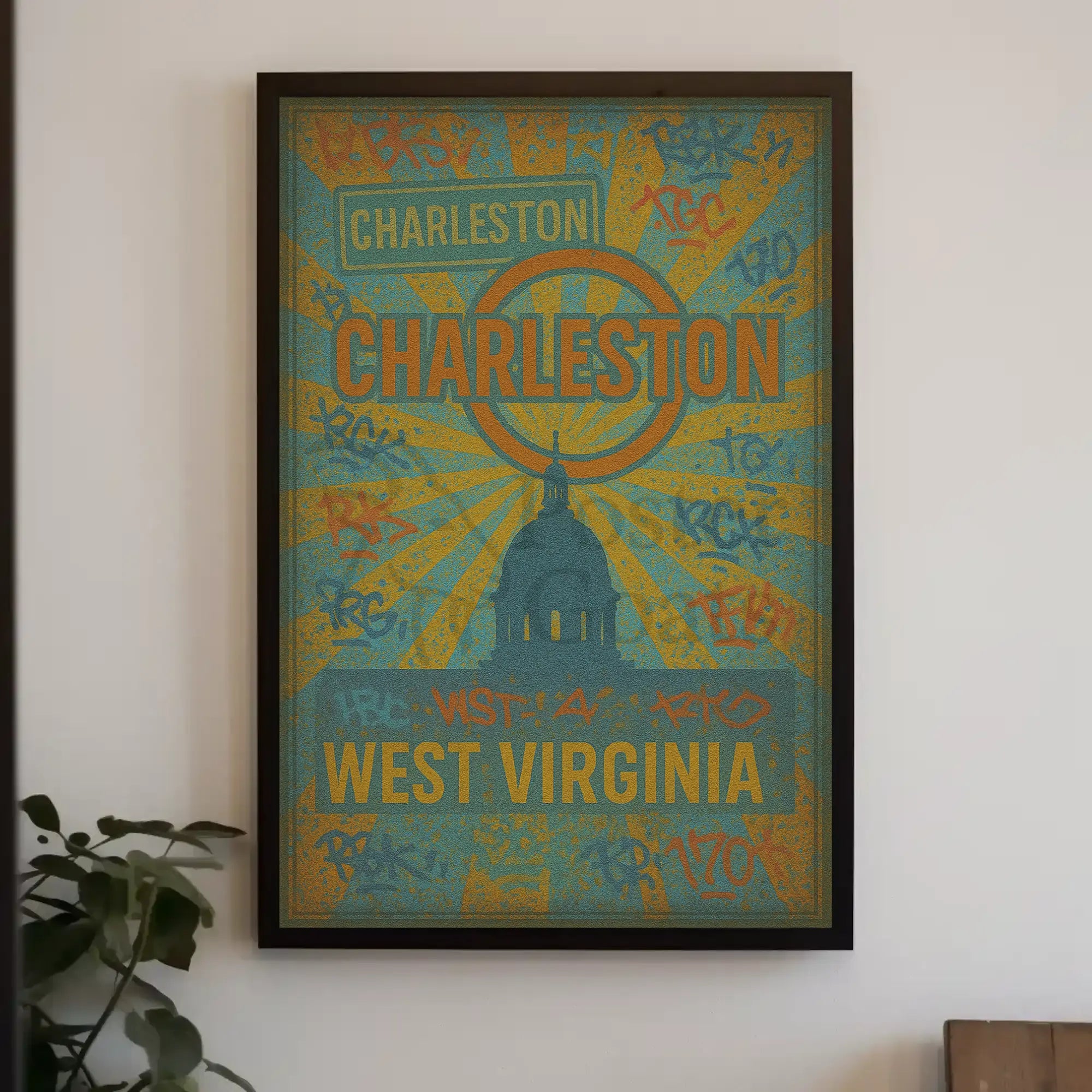 Charleston Sunrise Graffiti Silhouette Travel Poster PosterGoat