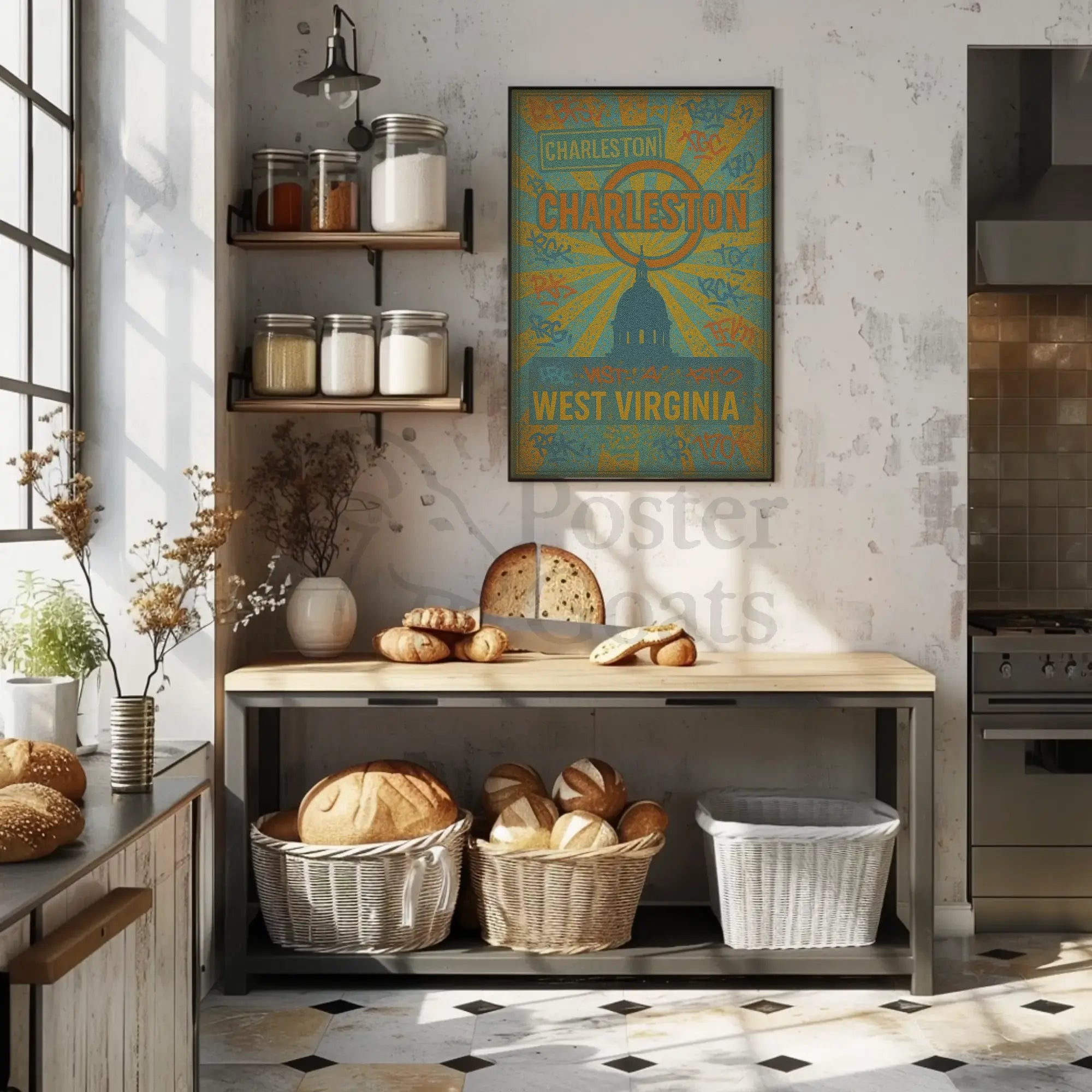 Charleston Sunrise Graffiti Silhouette Travel Poster PosterGoat