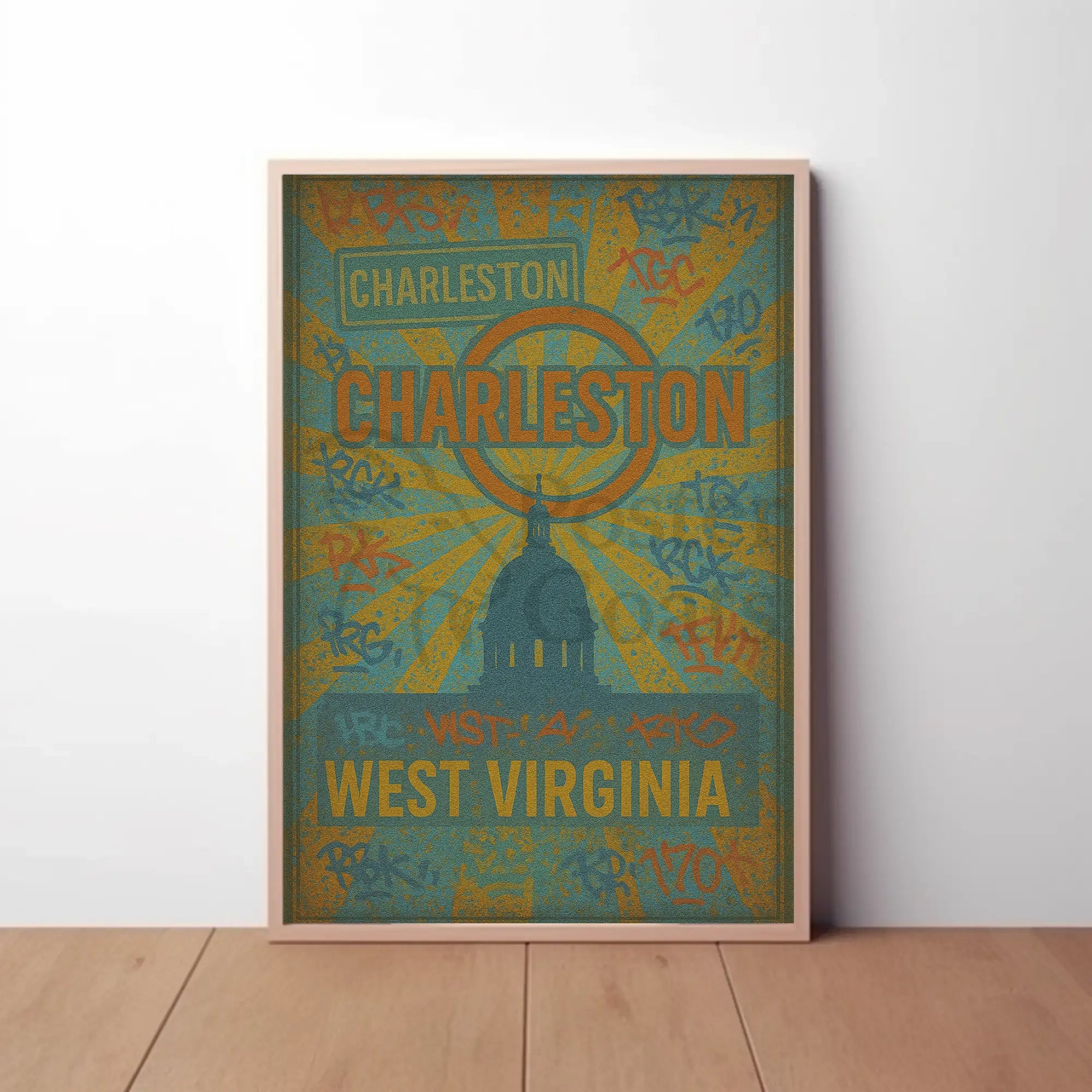 Charleston Sunrise Graffiti Silhouette Travel Poster PosterGoat