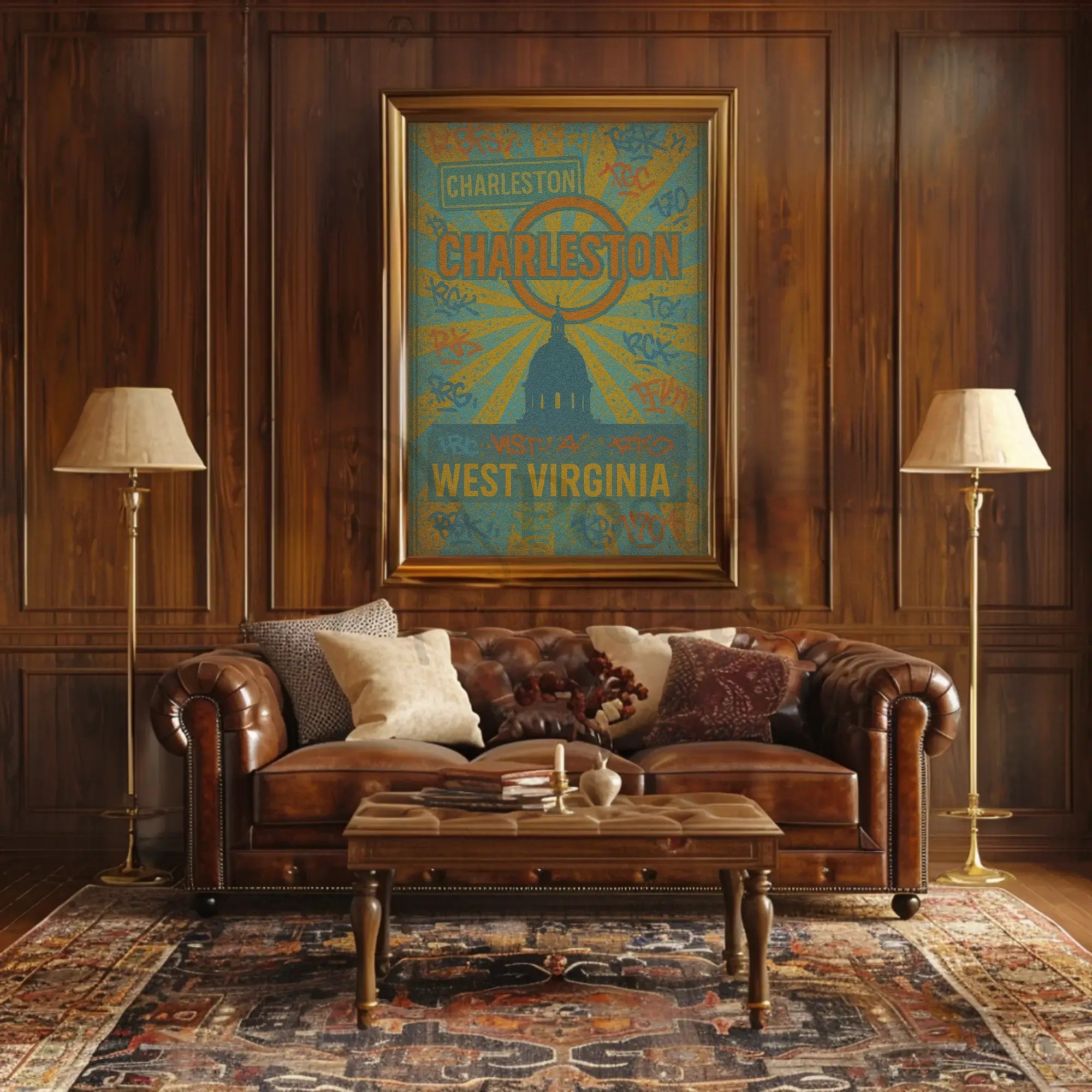 Charleston Sunrise Graffiti Silhouette Travel Poster PosterGoat