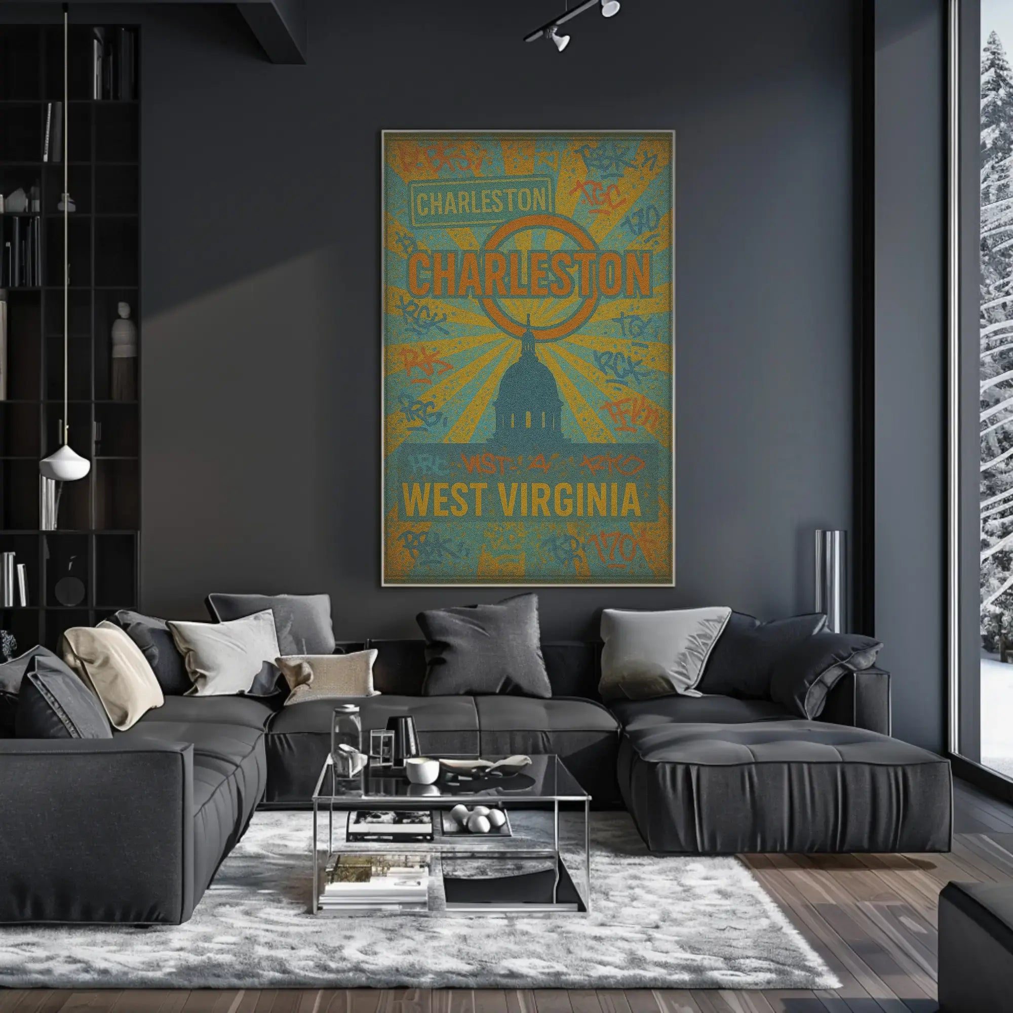 Charleston Sunrise Graffiti Silhouette Travel Poster PosterGoat