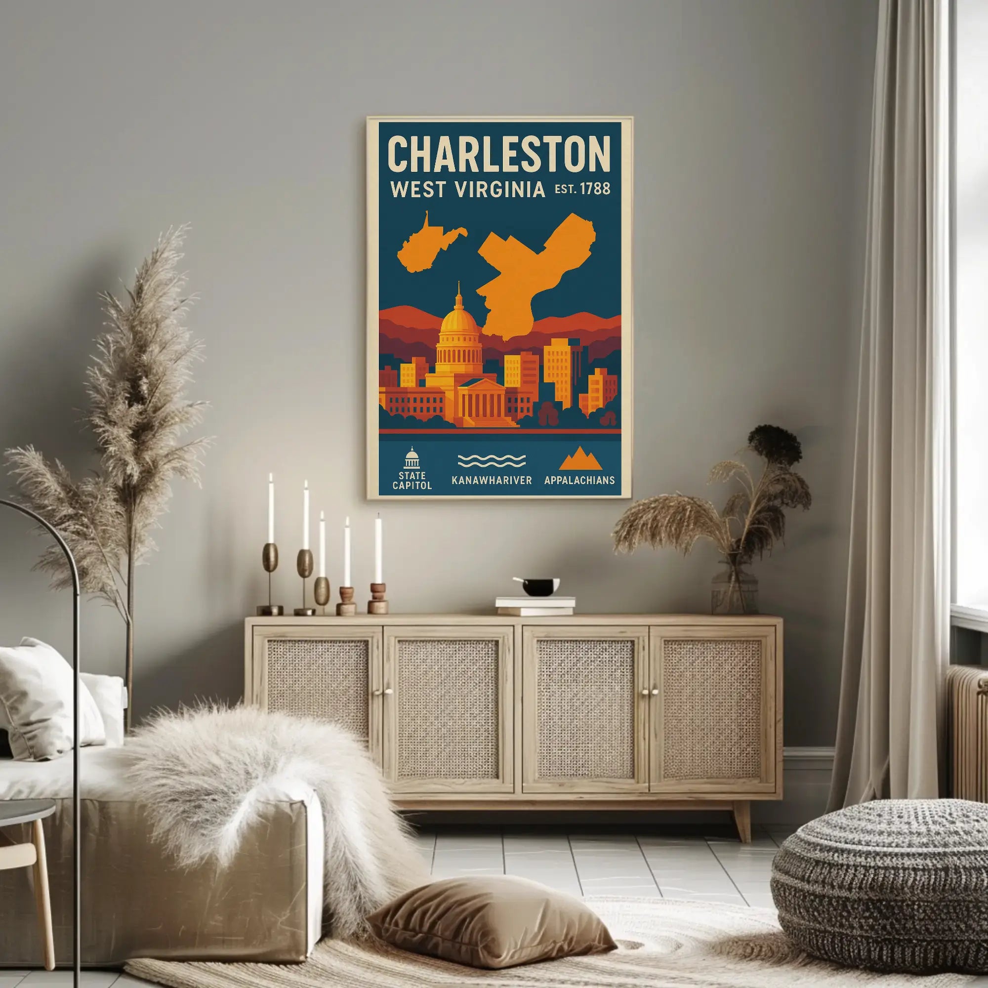 Charleston Vintage Travel West Virginia Art Poster PosterGoat