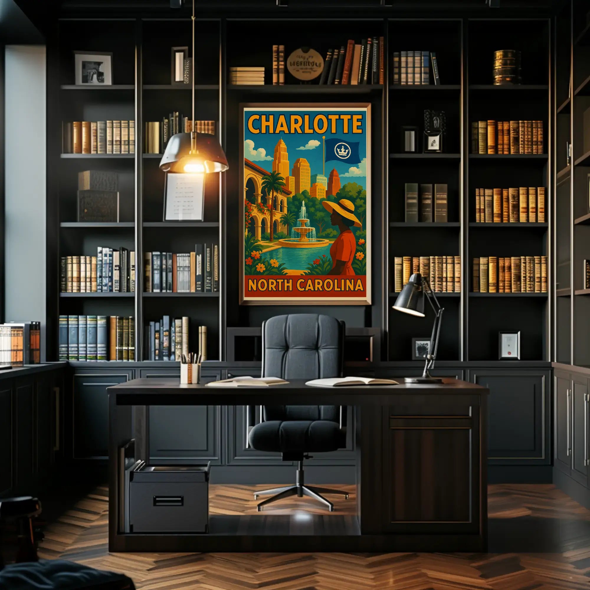 Charlotte Cityscape Elegance Art Deco Travel Poster PosterGoat