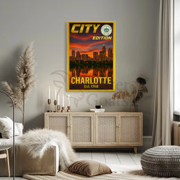 Charlotte Cityscape with Sunset Glow Heritage Poster PosterGoat