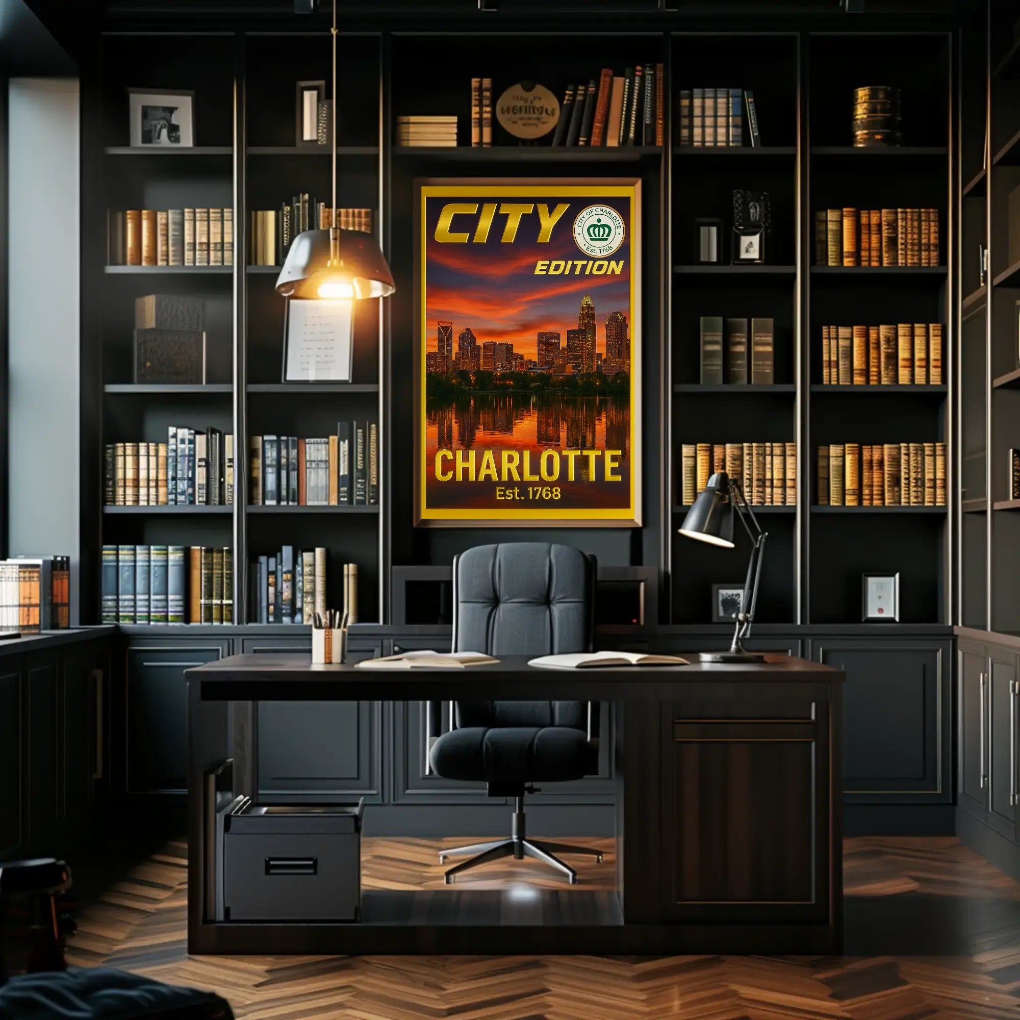 Charlotte Cityscape with Sunset Glow Heritage Poster PosterGoat