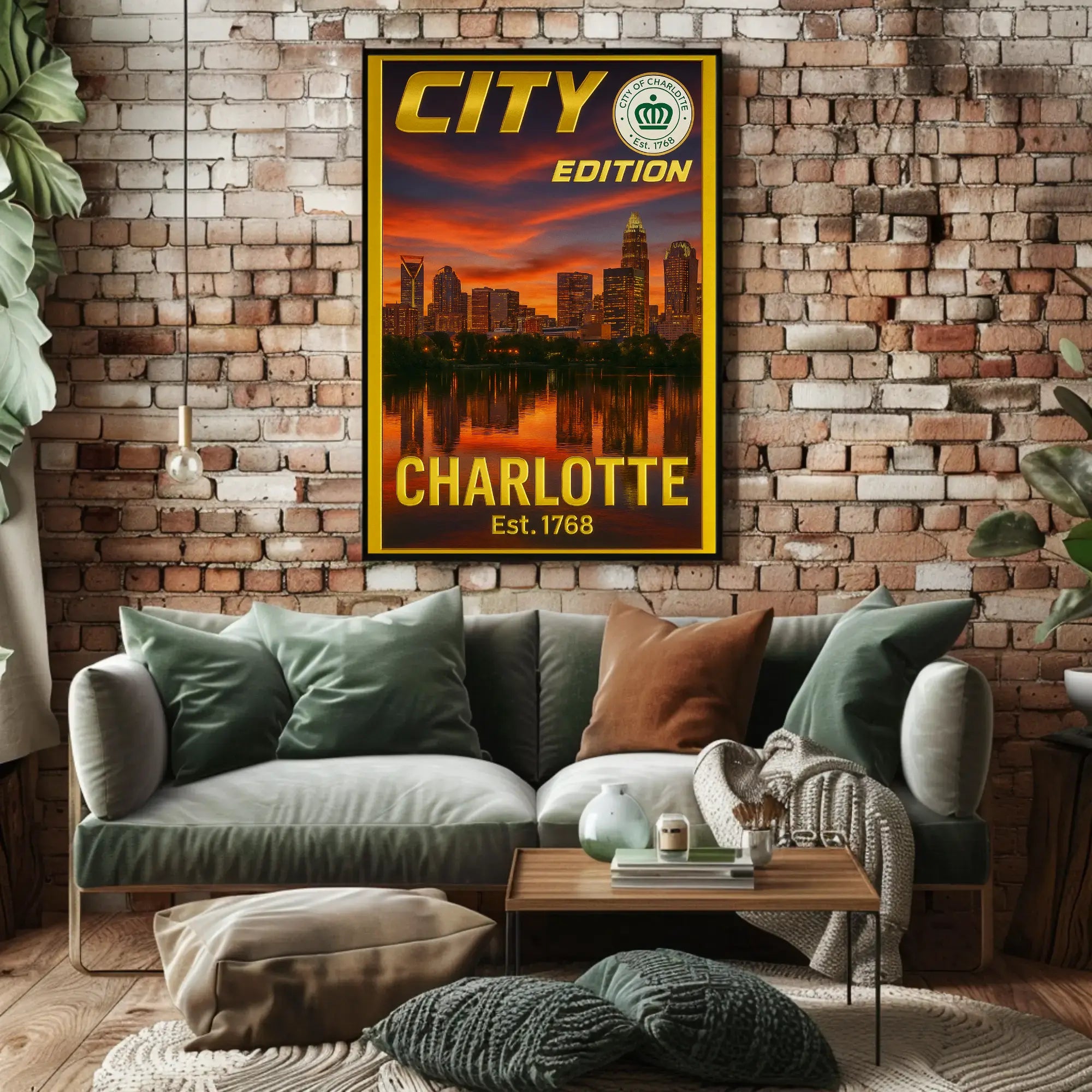 Charlotte Cityscape with Sunset Glow Heritage Poster PosterGoat