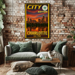 Charlotte Cityscape with Sunset Glow Heritage Poster PosterGoat