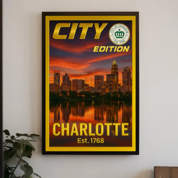 Charlotte Cityscape with Sunset Glow Heritage Poster PosterGoat