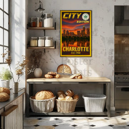 Charlotte Cityscape with Sunset Glow Heritage Poster PosterGoat