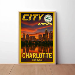 Charlotte Cityscape with Sunset Glow Heritage Poster PosterGoat