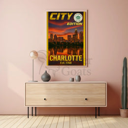 Charlotte Cityscape with Sunset Glow Heritage Poster PosterGoat