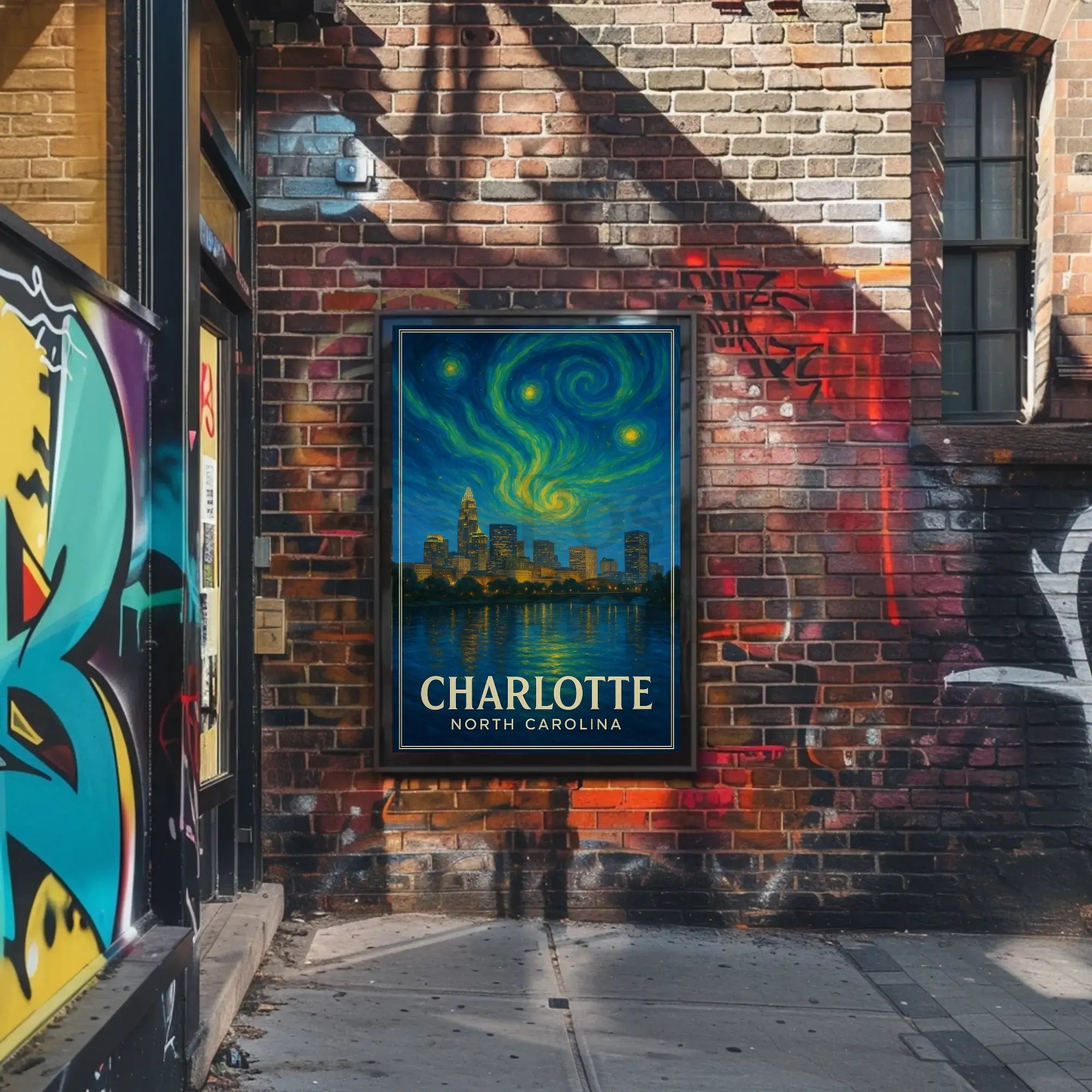 Charlotte Nighttime Skyline Artistry: Abstract, Artistic, or Pop Culture Poster PosterGoat