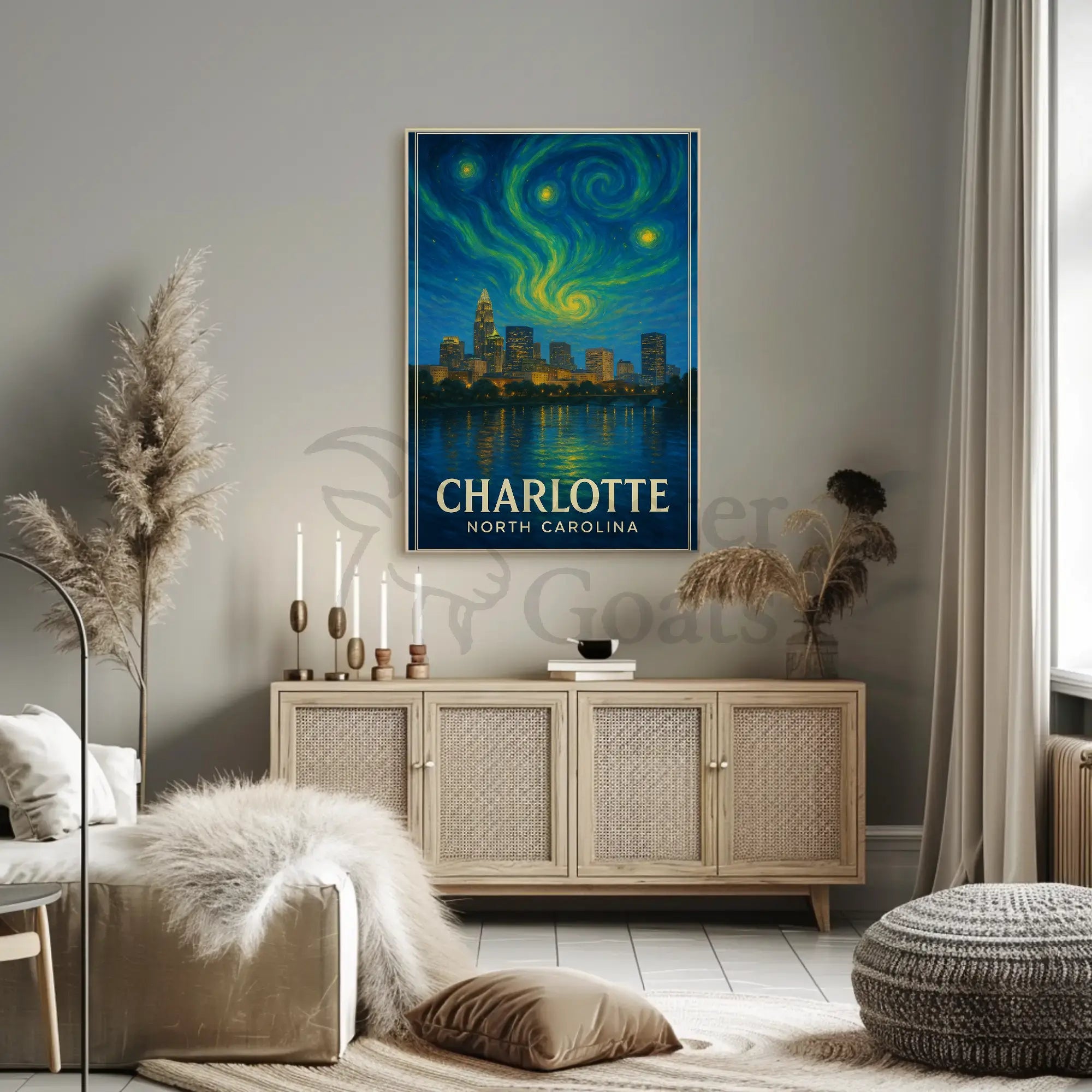 Charlotte Nighttime Skyline Artistry: Abstract, Artistic, or Pop Culture Poster PosterGoat
