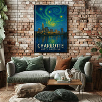 Charlotte Nighttime Skyline Artistry: Abstract, Artistic, or Pop Culture Poster PosterGoat