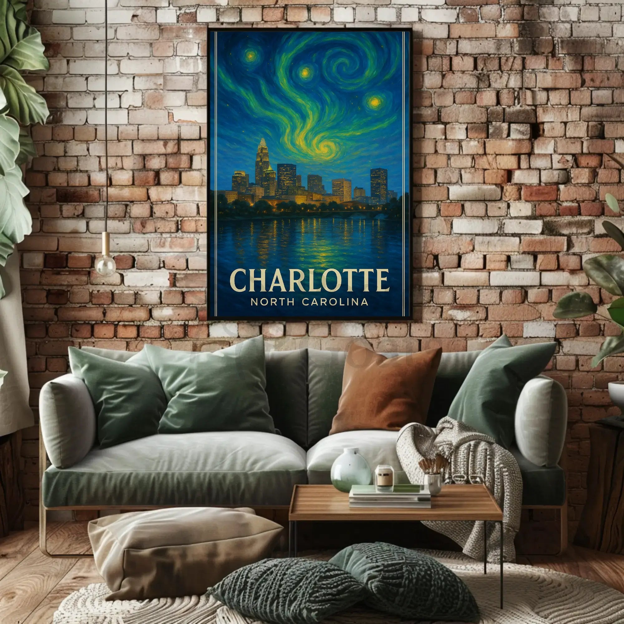 Charlotte Nighttime Skyline Artistry: Abstract, Artistic, or Pop Culture Poster PosterGoat