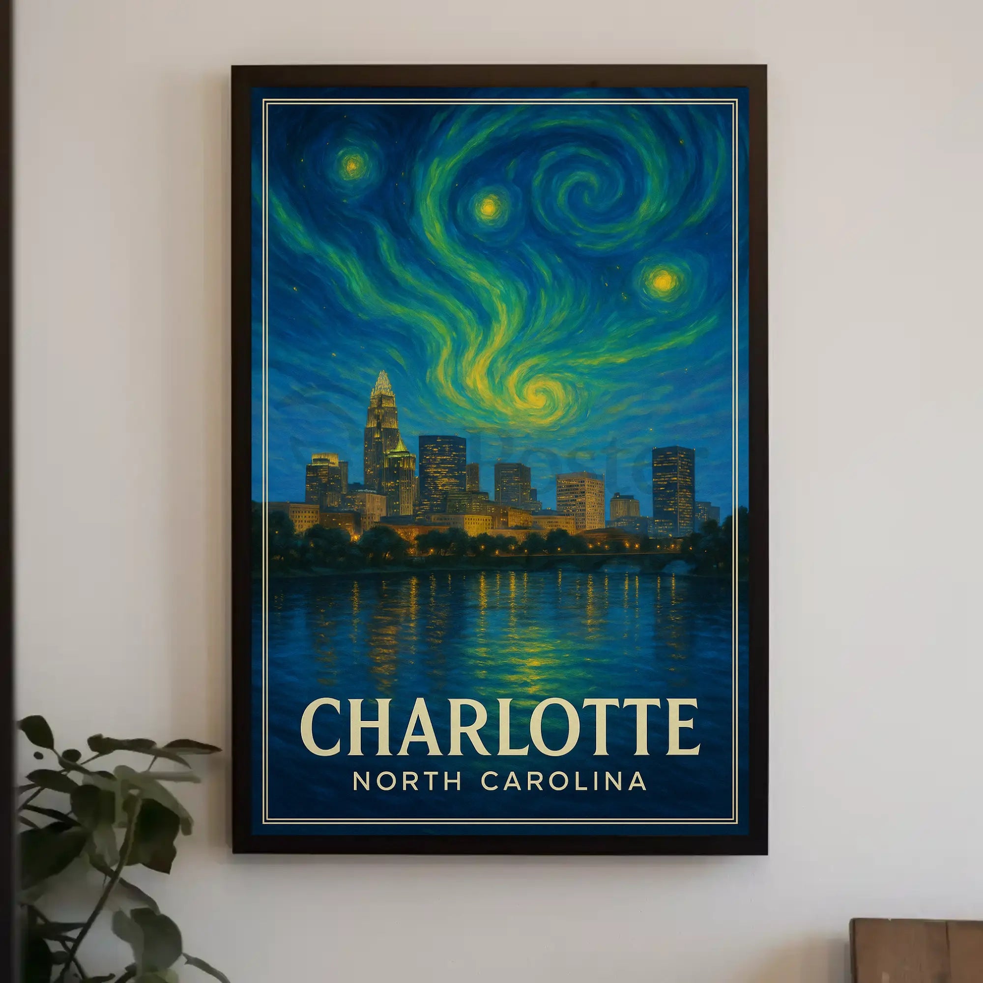 Charlotte Nighttime Skyline Artistry: Abstract, Artistic, or Pop Culture Poster PosterGoat