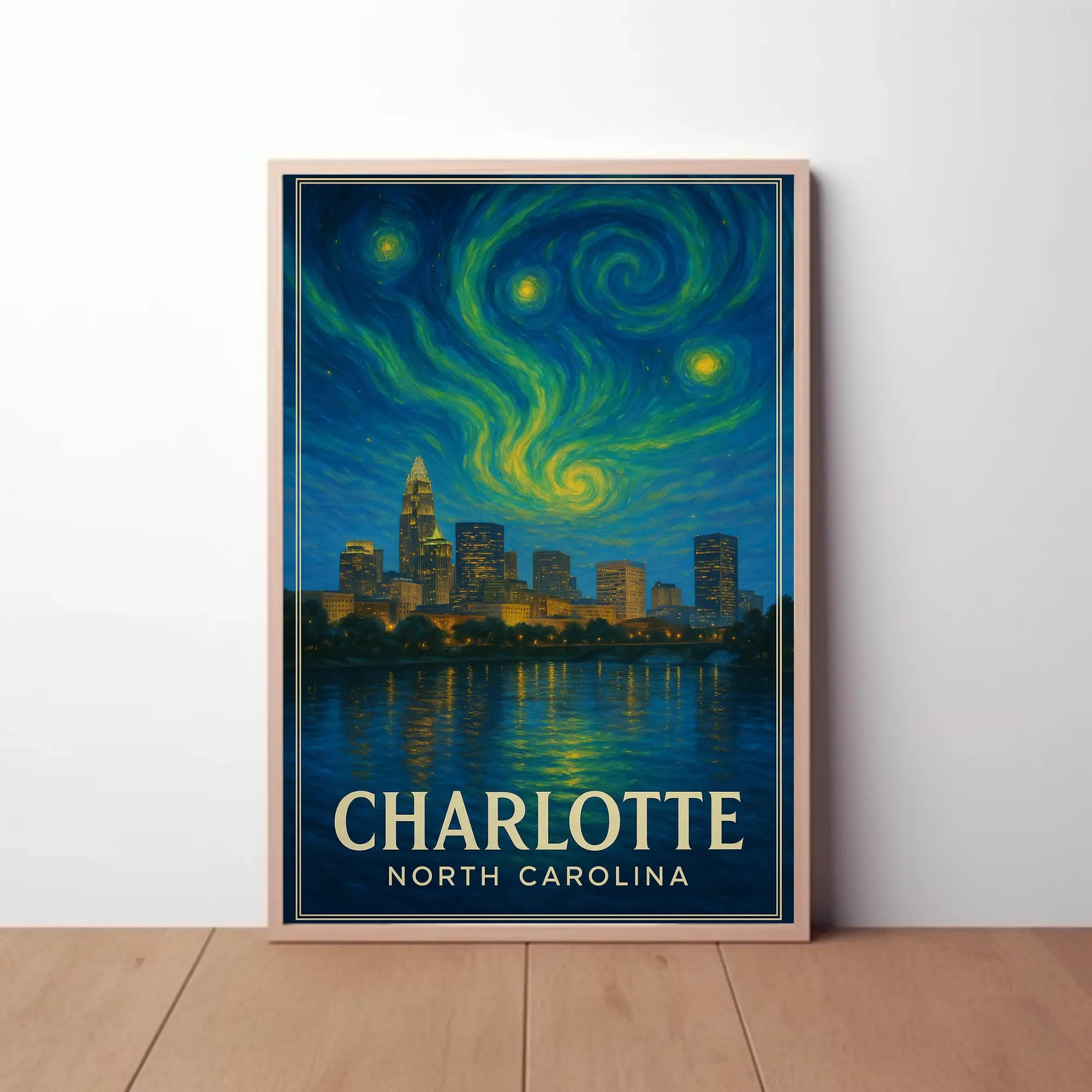 Charlotte Nighttime Skyline Artistry: Abstract, Artistic, or Pop Culture Poster PosterGoat