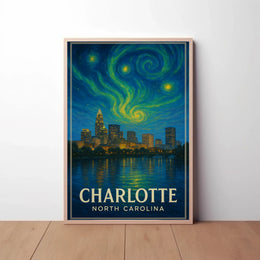 Charlotte Nighttime Skyline Artistry: Abstract, Artistic, or Pop Culture Poster PosterGoat